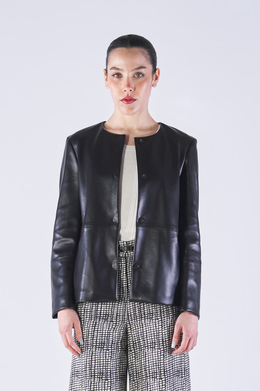 Festive jersey faux leather jacket