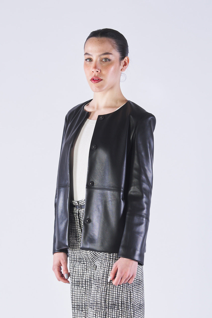 Festive jersey faux leather jacket